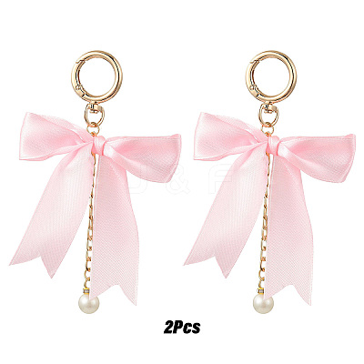 2Pcs Aluminum & Polyester Bowknot & Acrylic Pearl Shoes Charms HJEW-YW00535-03-1