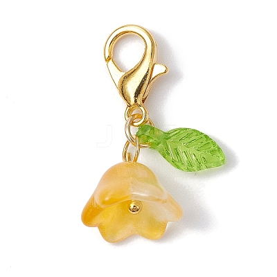 5Pcs Flower & Leaf Acrylic Pendant Decorations HJEW-JM01365-02-1