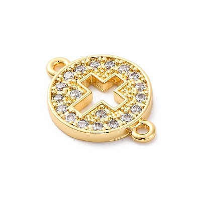 Brass Micro Pave Clear Cubic Zirconia Connector Charms KK-S510-05G-1