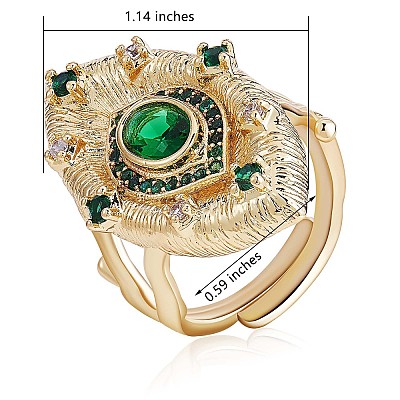 Green Cubic Zirconia Evil Eye Adjustable Rings JR925A-1
