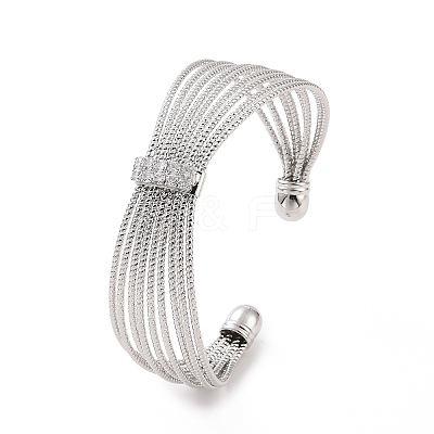 Clear Cubic Zirconia Multi-Strand Open Cuff Bangle BJEW-F445-15P-1