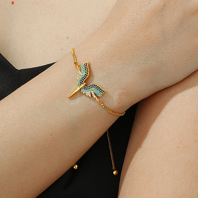 Brass Cubic Zirconia Goddess Wing Link Slider Bracelets for Women FS4700-1