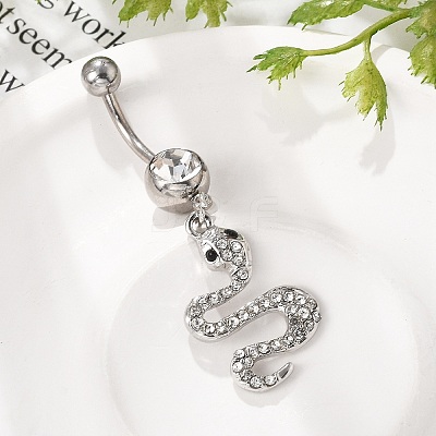 Alloy Rhinestone Snake Curved Barbell Belly Rings AJEW-R007-03P-01-1