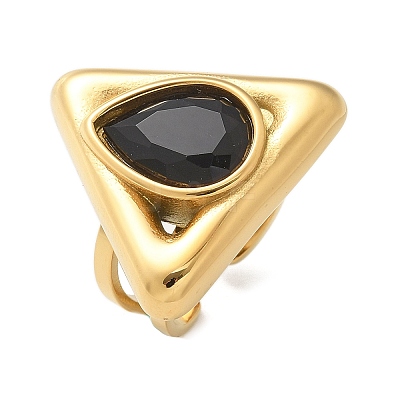 Triangle 304 Stainless Steel Rhinestone Open Cuff Rings for Women RJEW-M048-03P-1