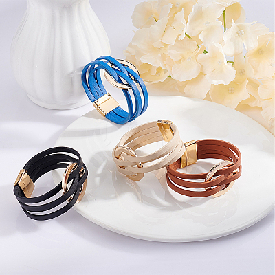 4Pcs 4 Colors PU Leather Multi-strand Bracelets Set with Magnetic Clasps BJEW-AN0001-77-1
