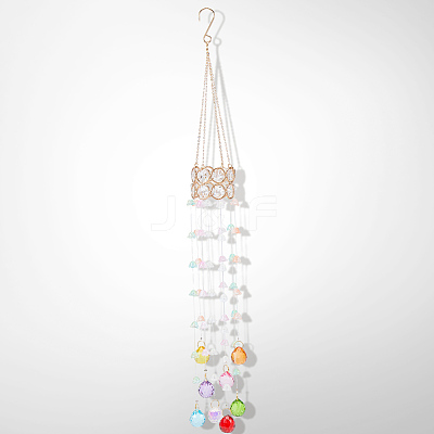 Flower Round Glass Beads Tassel Hanging Suncatchers for Window Garden Outdoor Decoration HJEW-WH20020-007C-1