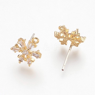 Brass Cubic Zirconia Ear Stud Findings X-KK-S336-30G-1