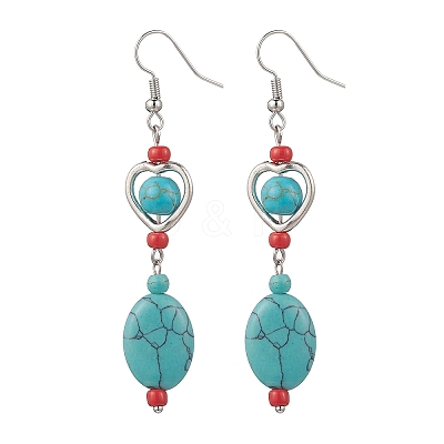 Tibetan Style Alloy Synthetic Turquoise Oval Dangle Earrings EJEW-JE06575-3-1