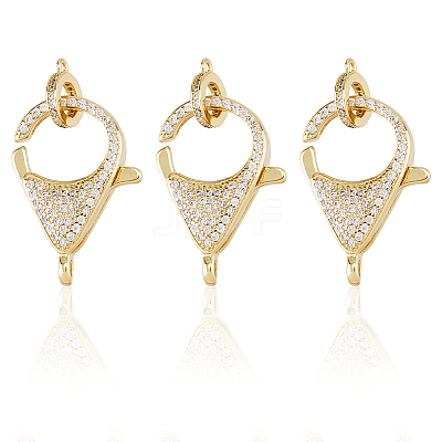 3Pcs Brass Micro Pave Clear Cubic Zirconia Lobster Claw Clasp ZIRC-HS0001-21-1