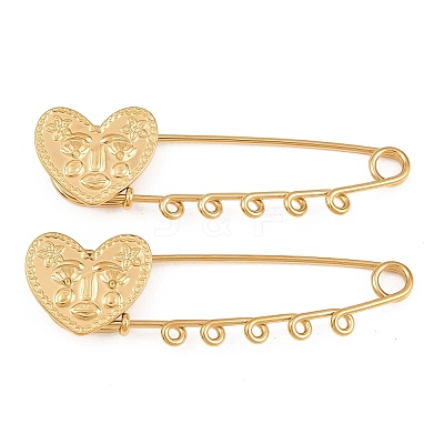 Heart Face 304 Stainless Steel Safety Pins Brooch Findings SA-CBA098D-15B-G05-1