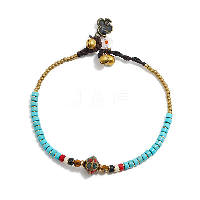 Alloy Rondelle & Dyed Synthetic Turquoise Heishi Braided Beaded Adjustable Anklets for Women FS-WG1CCC6-05-1