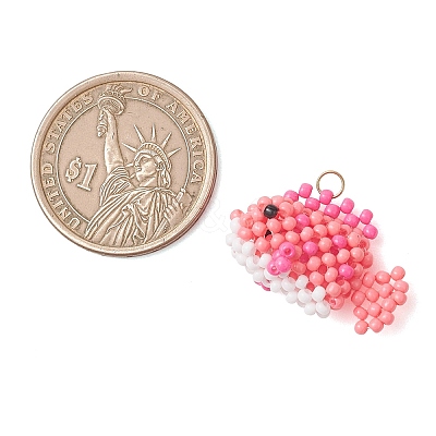 Glass Seed Beaded Fish Pendants PALLOY-MZ01234-1