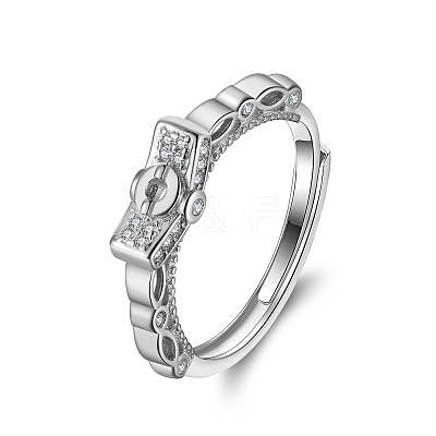 925 Sterling Silver Cubic Zirconia Adjustable Finger Ring Components STER-L064-06P-1
