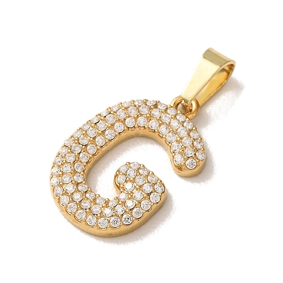 304 Stainless Steel Micro Pave Clear Cubic Zirconia Pendants CU-CBA703A-05G-G-1