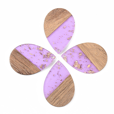 Transparent Resin & Walnut Wood Pendants X-RESI-S389-037A-B01-1