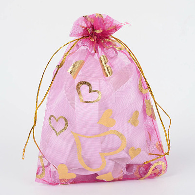 Heart Printed Organza Bags OP-R022-7x9-08-1