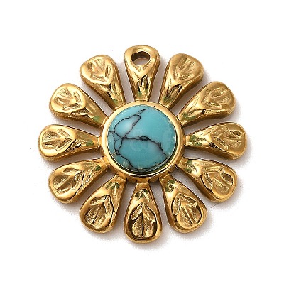 Synthetic Turquoise Flower Pendants STAS-R009-05G-06-1