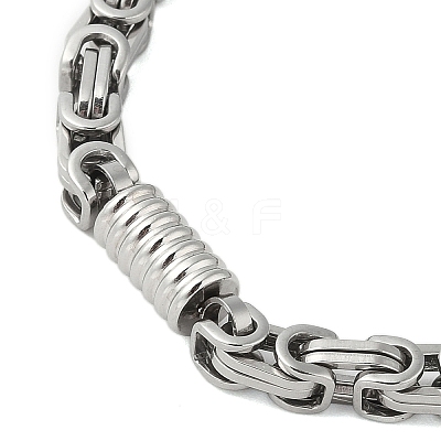 Non-Tarnish Grooved Column 304 Stainless Steel Byzantine Chain Bracelets Hand Polished for Men BJEW-B093-07P-1