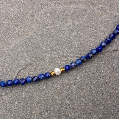 Faceted Round Natural Lapis Lazuli & Natural Freshwater Pearl Beaded Necklaces for Women FS-WGC44BB-01-1