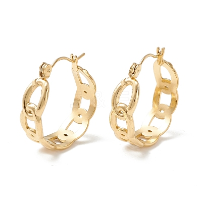 Ion Plating(IP) 304 Stainless Steel Curb Chain Chunky Hoop Earrings for Women EJEW-P197-05G-1
