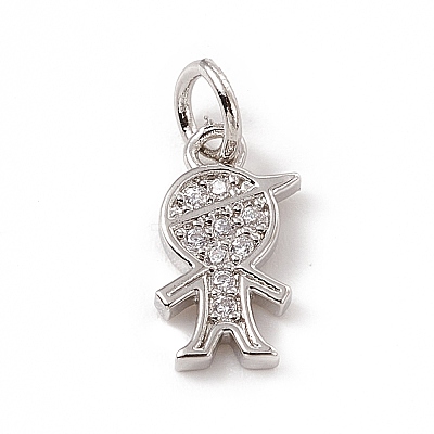 Brass Micro Pave Clear Cubic Zirconia Boy Charms ZIRC-F132-53P-1