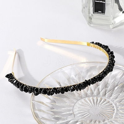 Wire Wrapped Natural Obsidian Chip Hair Bands PW-WG27230-12-1