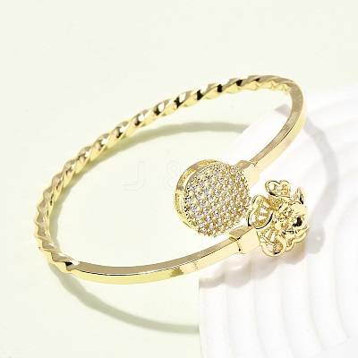 Brass Micro Pave Clear Cubic Zirconia Cuff Bangles for Women BJEW-F526-09G-1