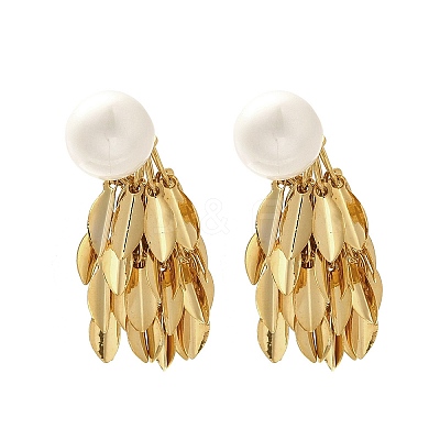 Brass Leaf Stud Earrings LS-EJEW-A121-11G-1
