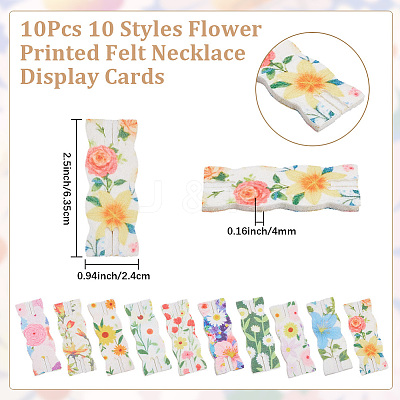 10Pcs 10 Styles Flower Printed Felt Necklace Display Cards DIY-SC0033-86A-1