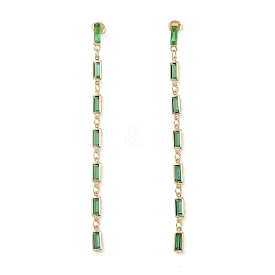 Cubic Zirconia Rectangle Dangle Stud Earrings EJEW-P206-03G-1