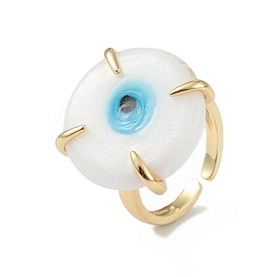 Lampwork Evil Eye Open Cuff Ring RJEW-C051-01G-06-1