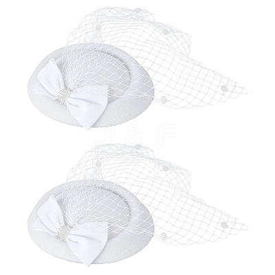 Bowknot Wool Felt Fascinators Pillbox Hat with Iron Alligator Hair Clips MRMJ-WH0077-113A-1