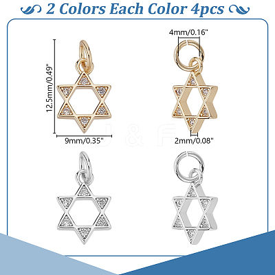 8Pcs 2 Colors Rack Plating Brass Micro Pave Cubic Zirconia Charms KK-AR0004-57-1