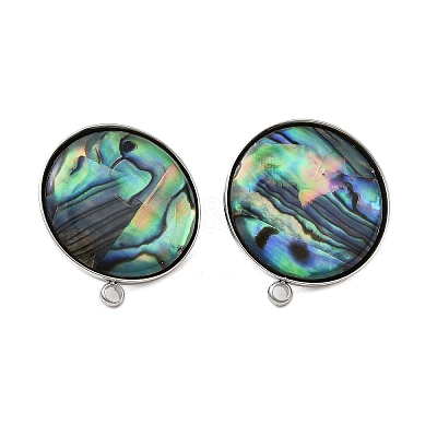 304 Stainless Steel Pave Natural Paua Shell Stud Earring Findings STAS-Z125-09P-1