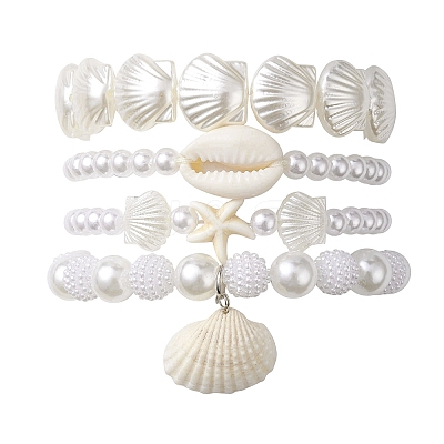 4Pcs 4 Style ABS Plastic Imitation Pearl Beaded Stretch Bracelets Set BJEW-JB10104-1