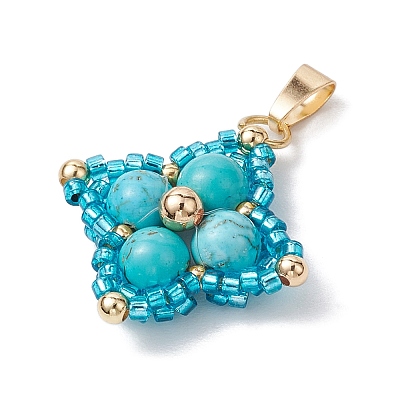 Synthetic Turquoise & Glass Seed Beaded Woven Pendants PALLOY-MZ00365-04-1