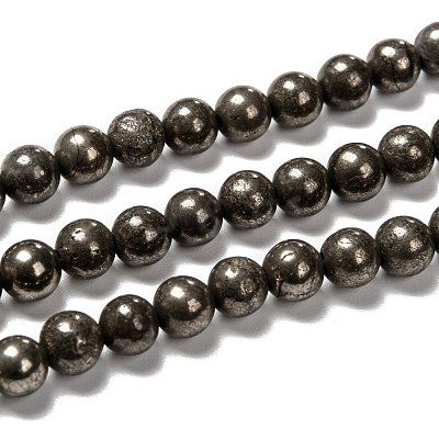 Natural Pyrite Beads Strands G-L031-6mm-01-1