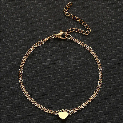 Summer Beach 201 Stainless Steel Cable Chain Heart Link Double Layer Anklets for Women FS-WG8E132-06-1