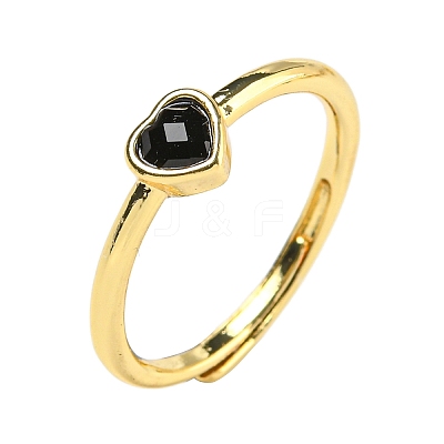 Heart Natural Dyed & Heated Black Agate Adjustable Rings RJEW-Q818-02G-05-1
