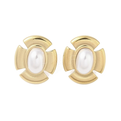 316 Surgical Stainless Steel & CCB Imitation Pearl Stud Earrings for Women STAS-B063-03G-06-1