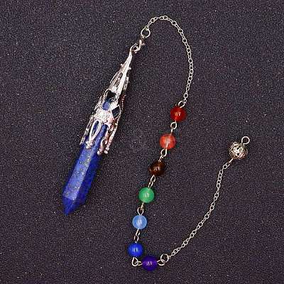 Natural Lapis Lazuli & Mixed Gemstone Bullet Pointed Dowsing Pendulums CHAK-PW0001-051J-1