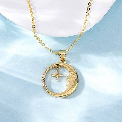 Brass Micro Pave Clear Cubic Zirconia Pendant Necklaces NJEW-S438-05B-G-1