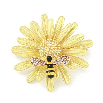 Alloy Crystal Rhinestone Flower with Bees Brooch JEWB-U006-12LG-1
