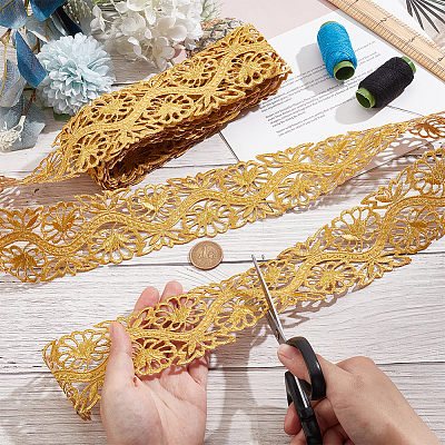 4M Iron on/Sew on Polyester Flower Lace Ribbon OCOR-WH0088-48B-1