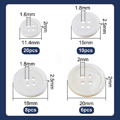 44Pcs 4 Style Natural Freshwater Shell Buttons BUTT-NB0001-68-1