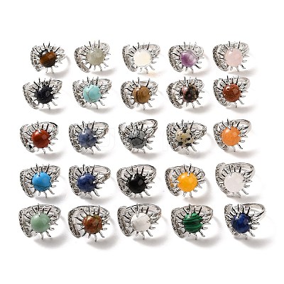 Natural & Synthetic Mixed Gemstone Sun & Moon Open Cuff Rings RJEW-K241-01P-1