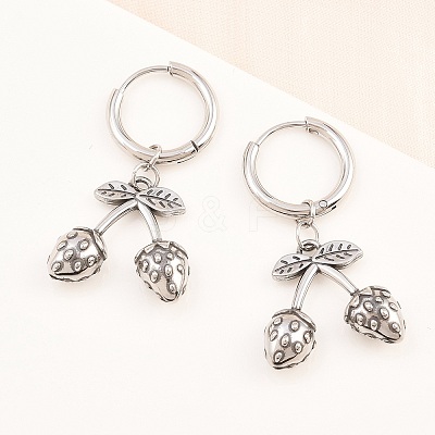 316 Surgical Stainless Strawberry Hoop Earrings EJEW-C160-11B-1