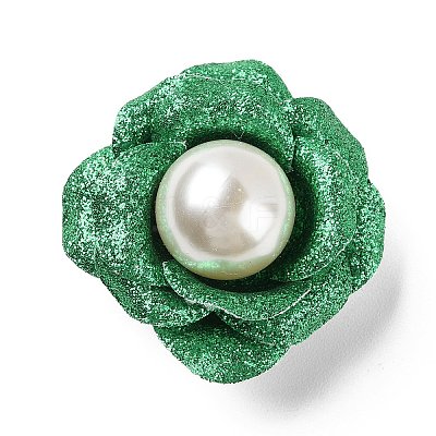 Flower Glitter Imitation Leather with Plastic Pearl Brooch Pin JEWB-K013-02P-02-1