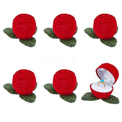 Flocking Plastic Rose Finger Ring Boxes CON-DR0001-01-1
