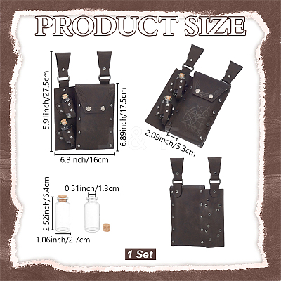 Rectangle PU Leather Medieval Waist Belt Bag with 2Pcs Glass Potion Bottles AJEW-WH0696-581B-1